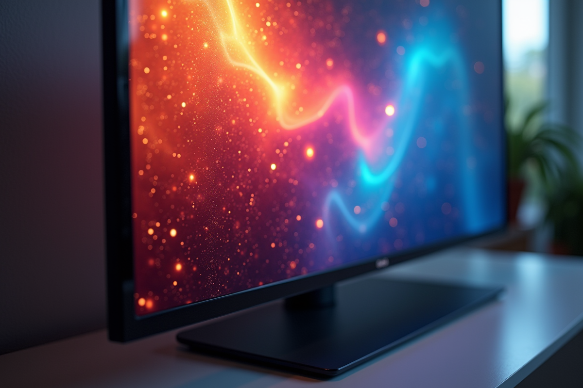 Zoom sur un écran de télévision montrant une image 1080p vive et nette