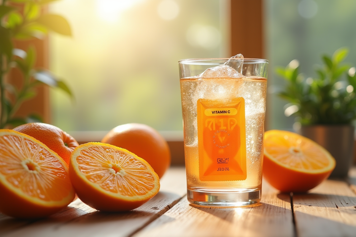 Eau avec sachet de vitamine C et tranches d