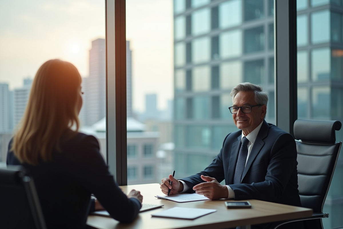 Session de coaching avec un dirigeant en bureau moderne