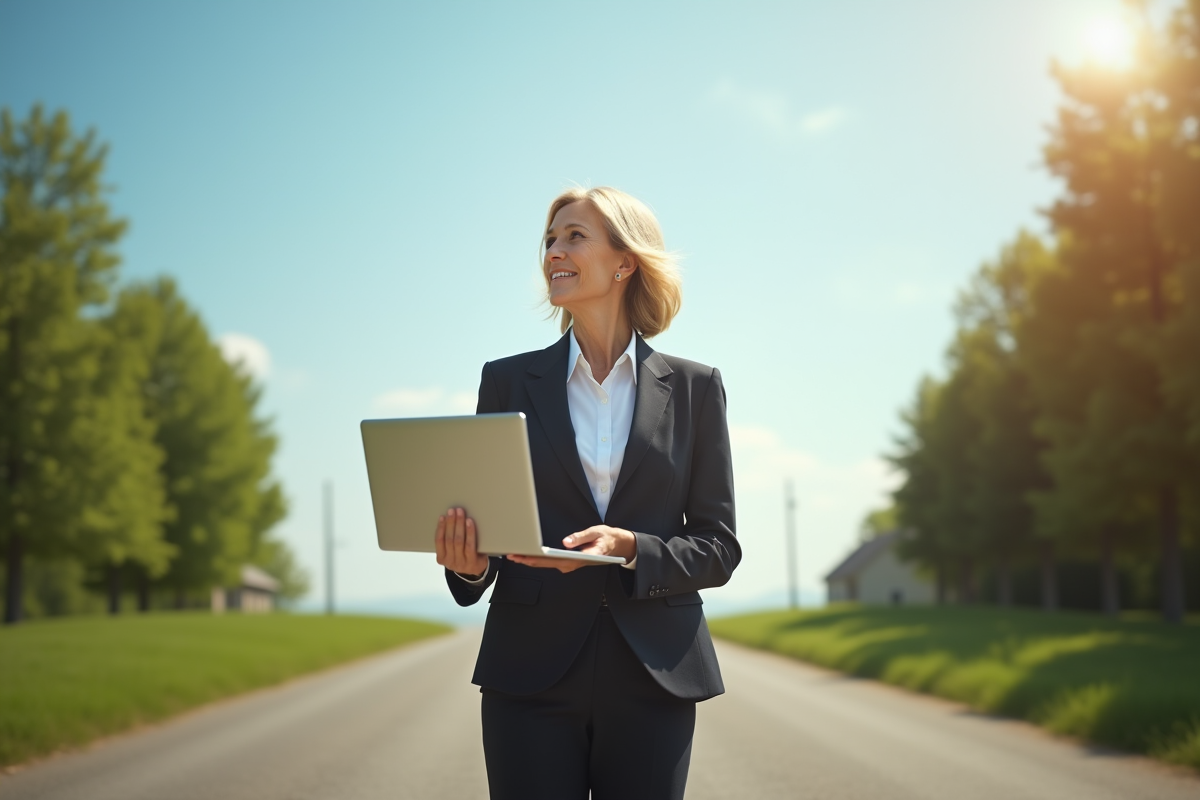 Femme d affaires confiante en transition en plein air