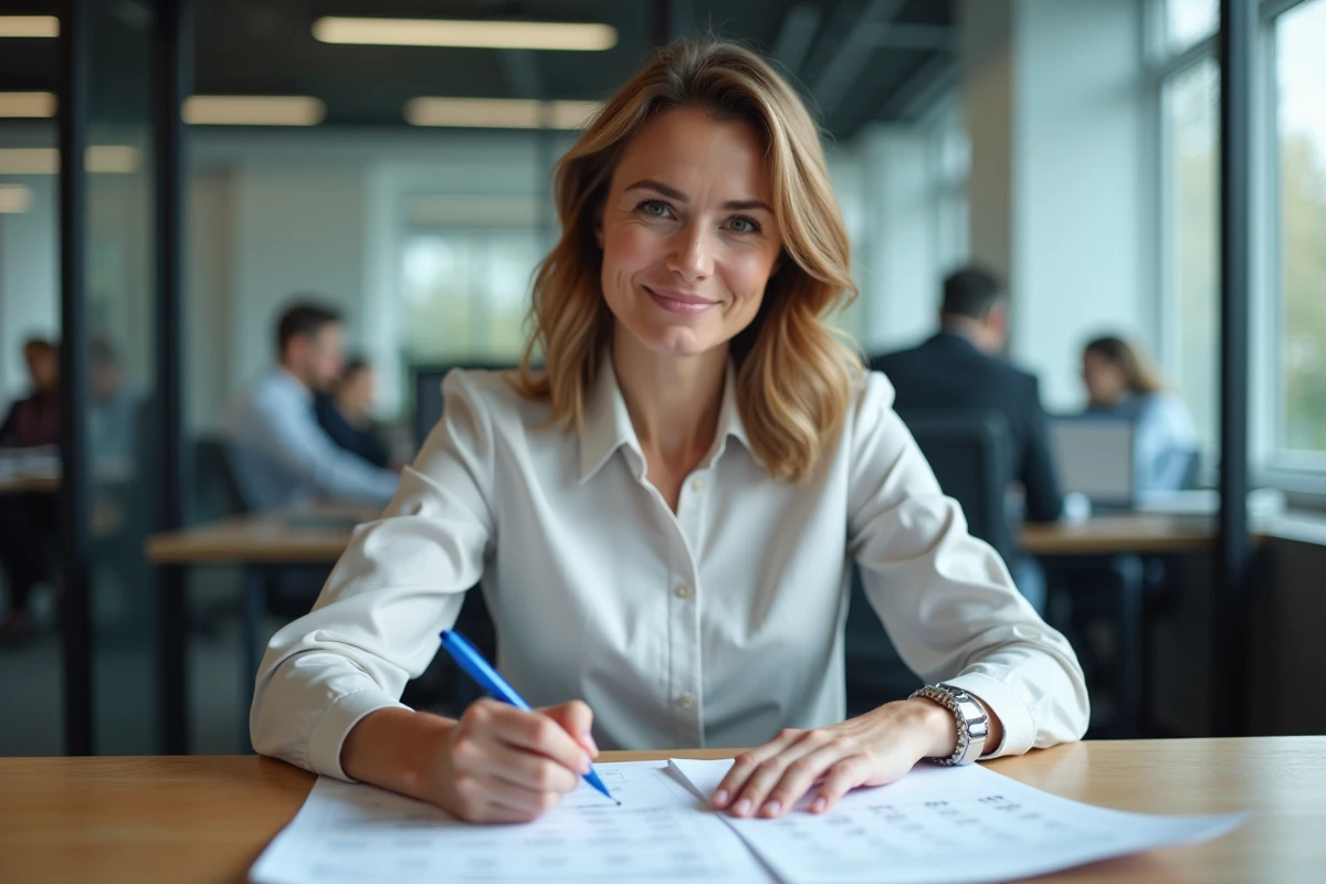 Femme en bureau marquant des jours sur un calendrier