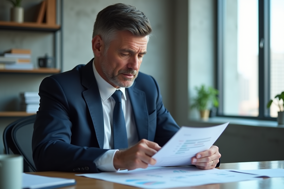 Homme d'affaires en costume bleu dans un bureau moderne