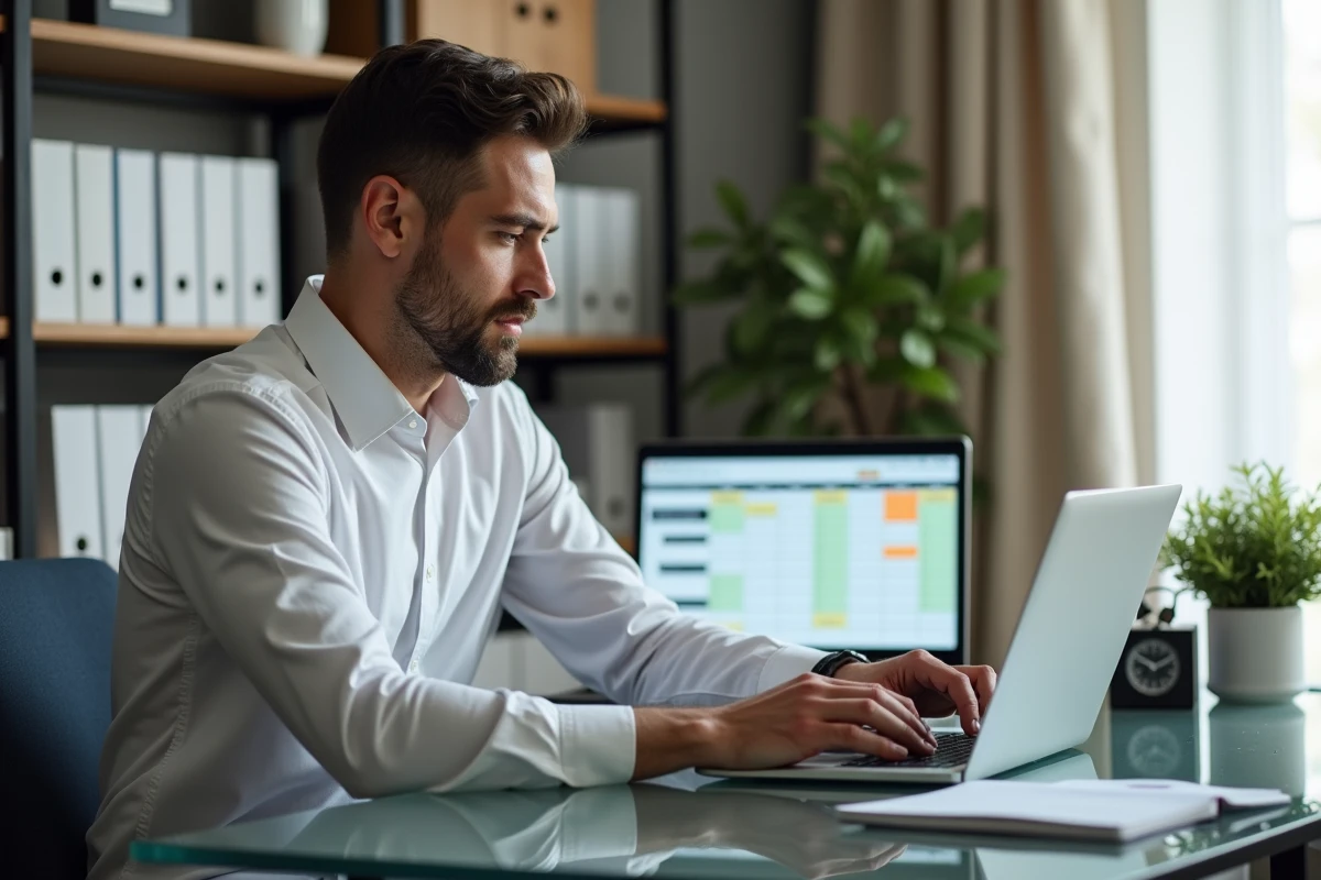 Homme travaillant sur un tableau Excel de calcul des heures annuelles et semaines de travail