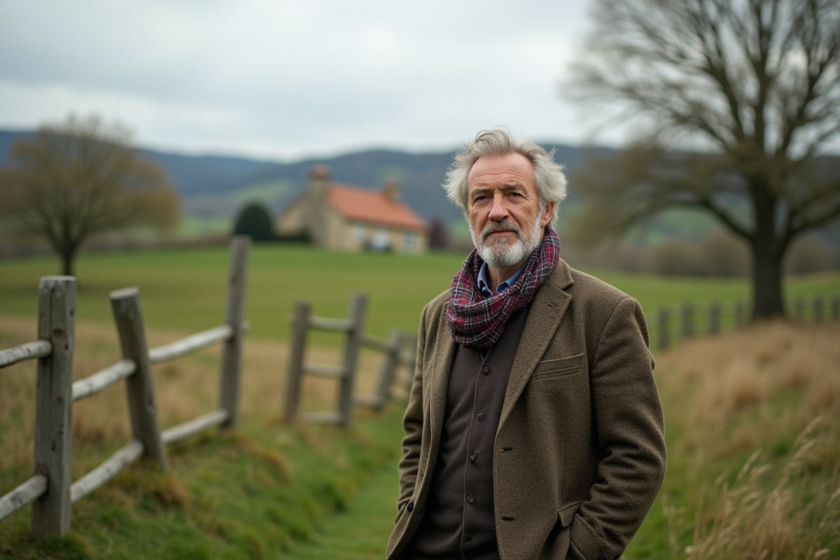 Homme d'âge moyen en campagne française en tweed