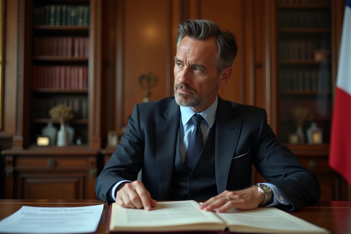 Politicien homme d Etat en réunion dans un bureau français