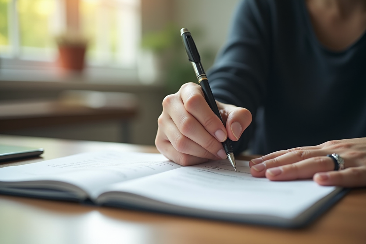 Jeune adulte prenant des notes de grammaire française