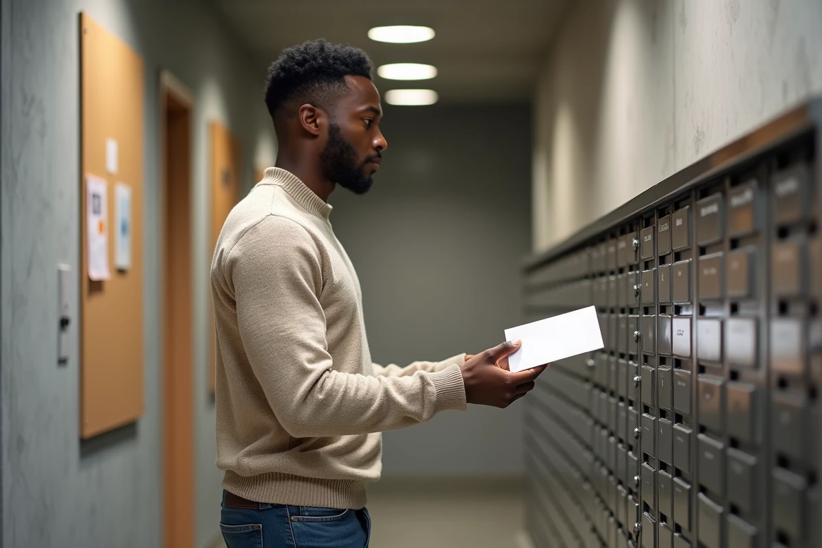 Jeune homme déposant un courrier dans une boîte aux lettres