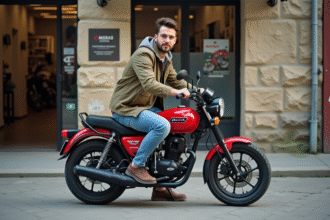 Jeune homme sur une moto Dax 50cc en ville