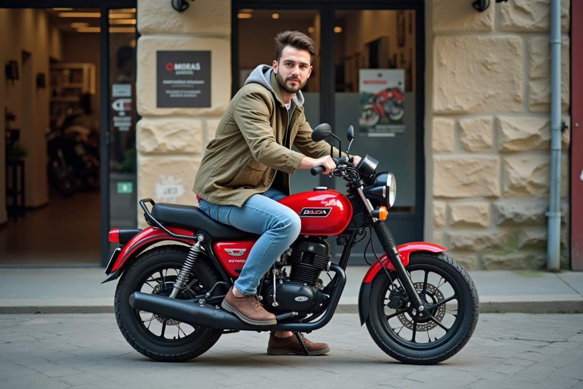 Jeune homme sur une moto Dax 50cc en ville