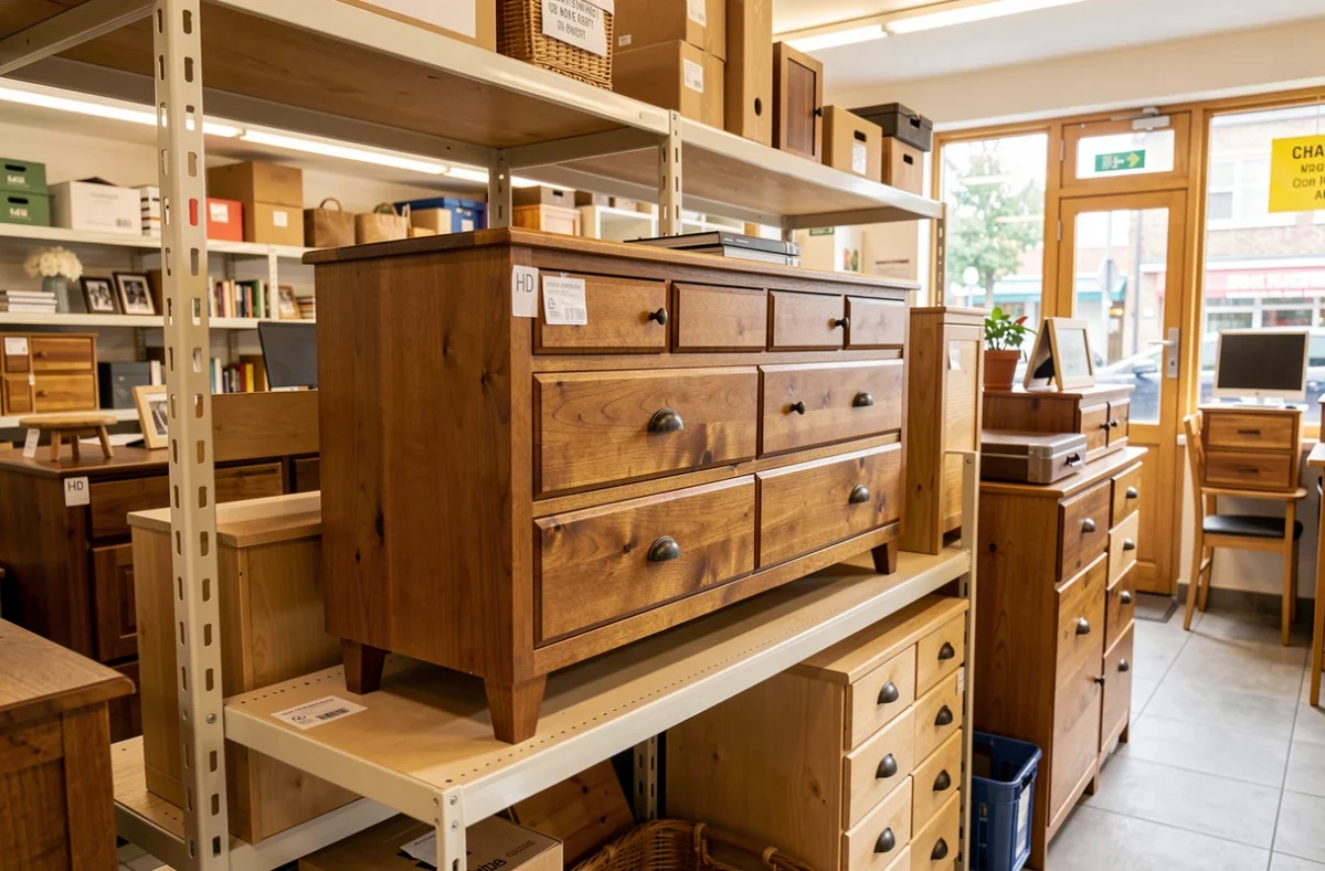 Meuble en bois déposé dans une ressourcerie