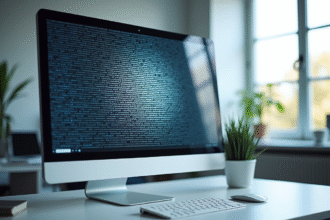Moniteur moderne affichant un test 1080p dans un espace lumineux