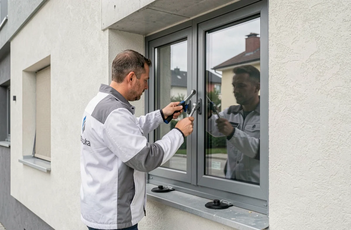 Spécialiste de Safe Home installant une fenêtre sécurisée en double vitrage dans un immeuble résidentiel moderne à Metz