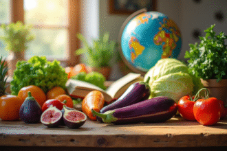 Table coloré avec fruits et légumes débutant par I